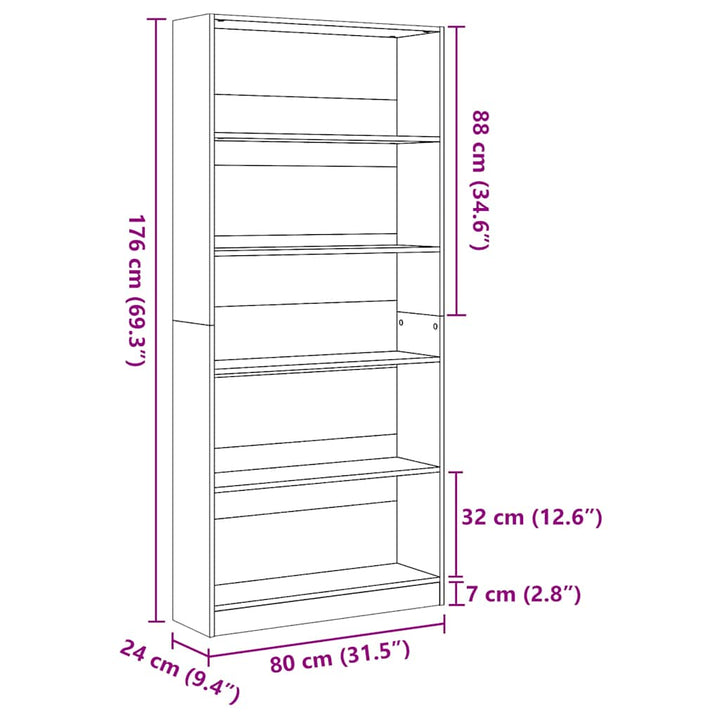 bogreol 80x24x176 cm konstrueret træ hvid