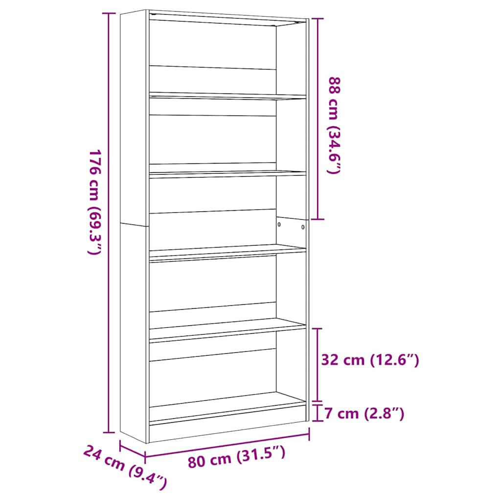 bogreol 80x24x176 cm konstrueret træ antikt træ