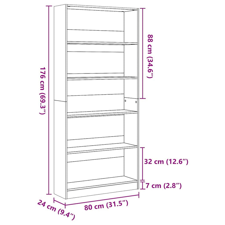 bogreol 80x24x176 cm konstrueret træ antikt træ