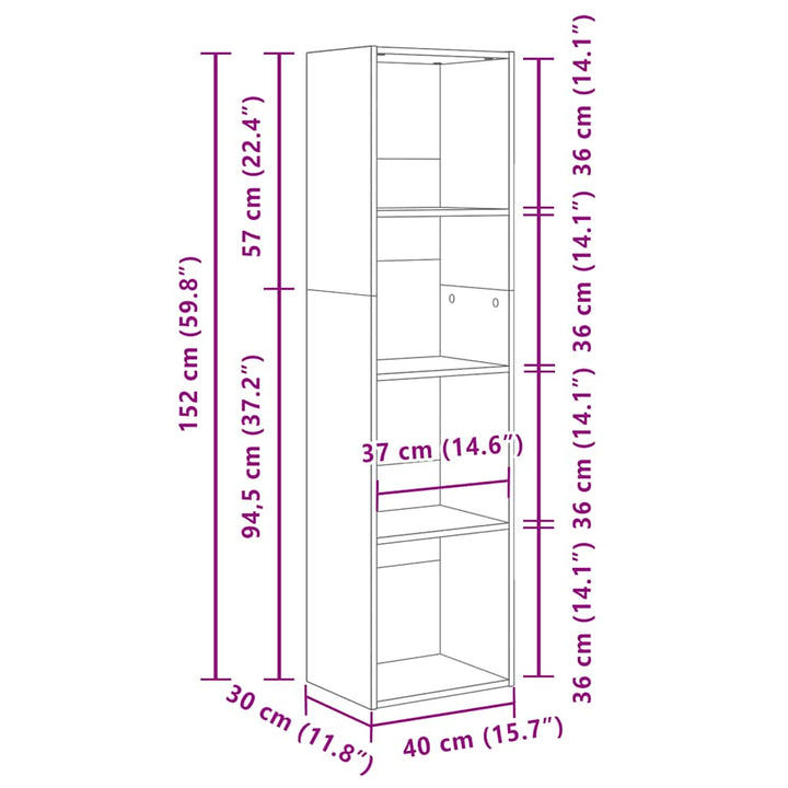 bogreol 40x30x152 cm konstrueret træ hvid