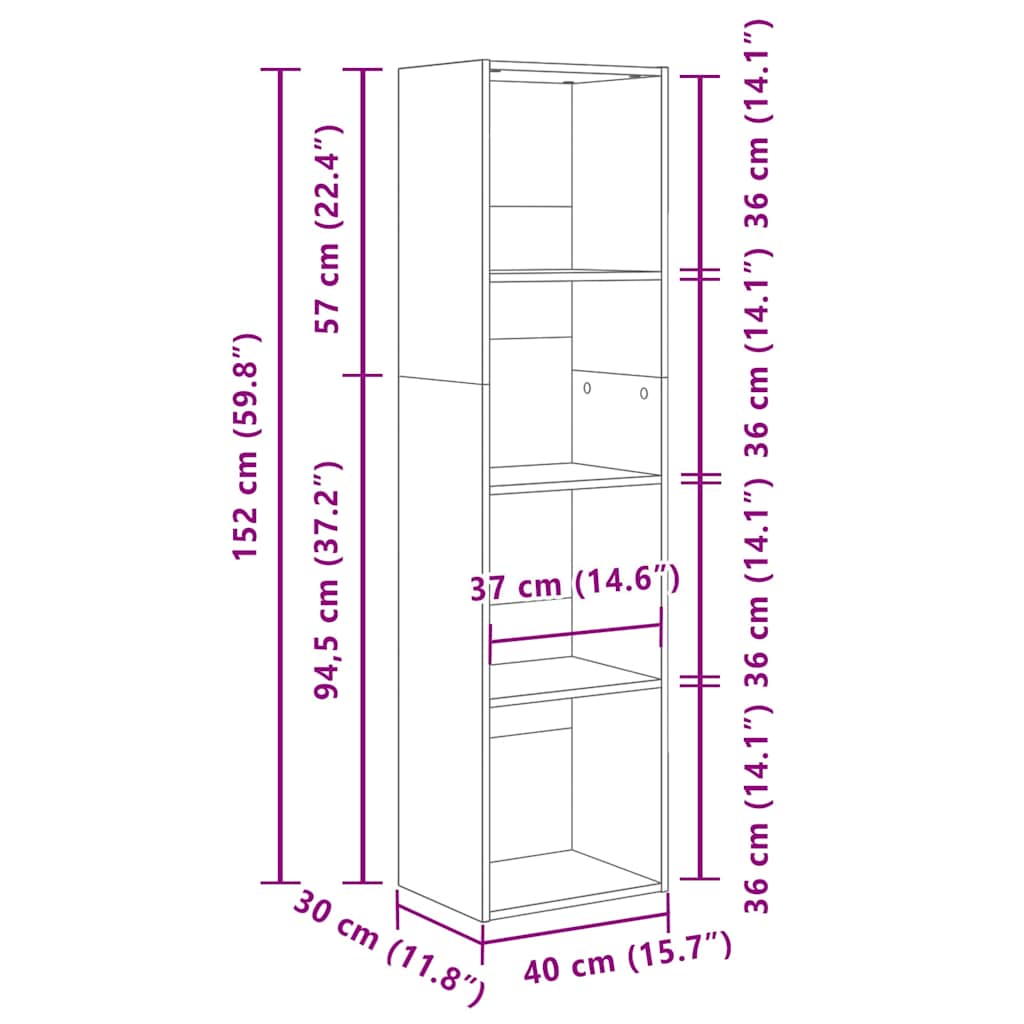 bogreol 40x30x152 cm konstrueret træ sonoma-eg
