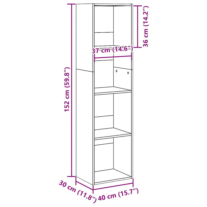 bogreol 40x30x152 cm konstrueret træ gammelt trælook