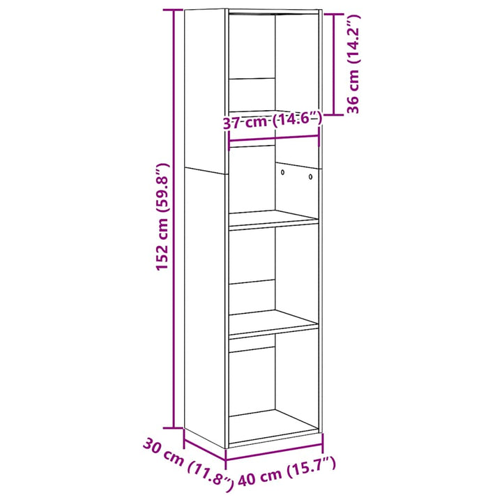bogreol 40x30x152 cm konstrueret træ gammelt eg