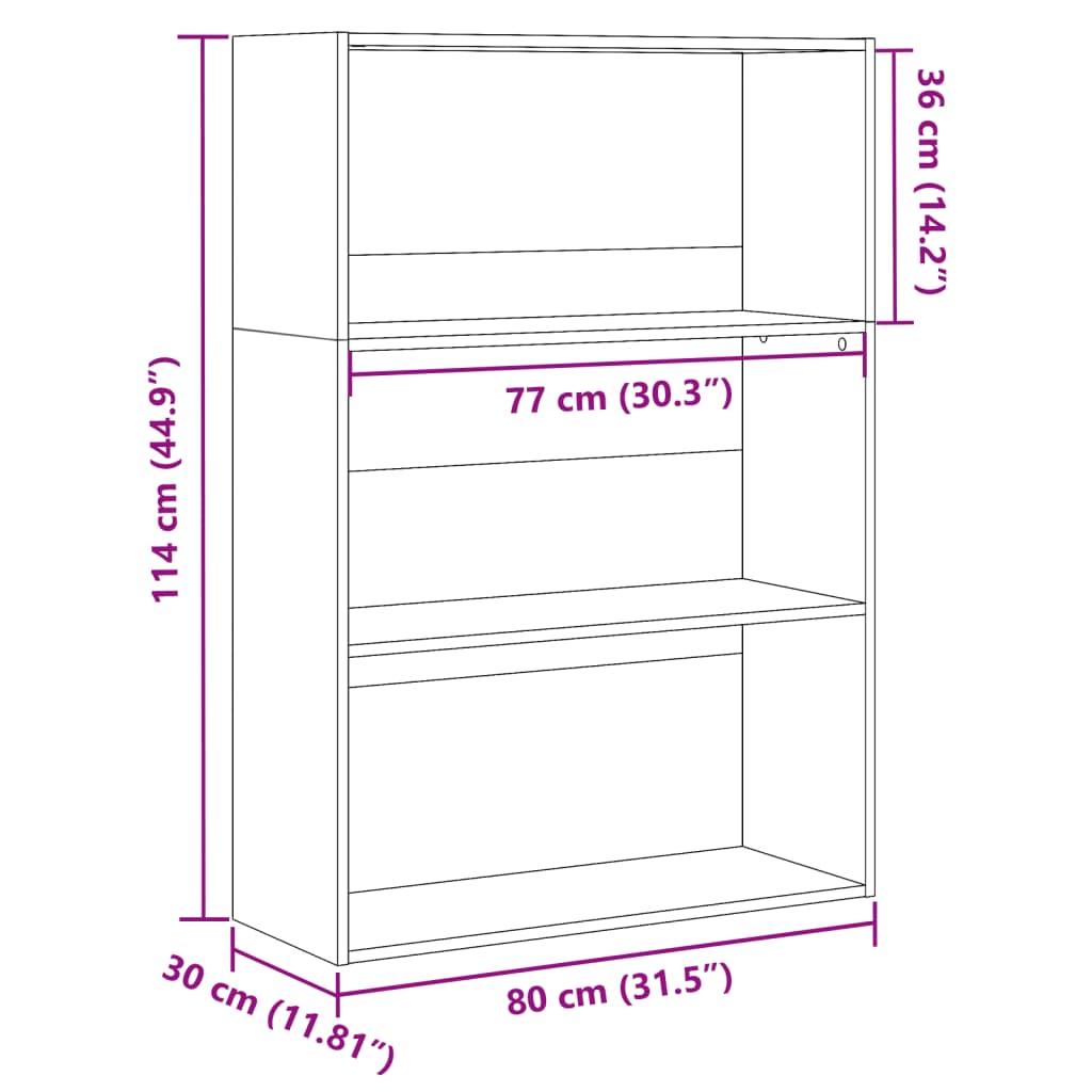 bogreol 80x30x114 cm konstrueret træ betongrå