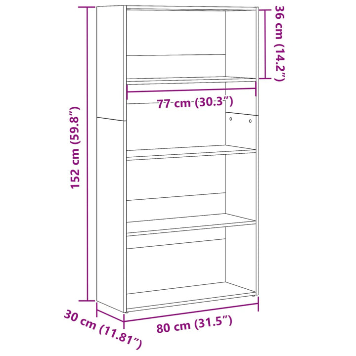 bogreol 80x30x152 cm konstrueret træ sonoma-eg