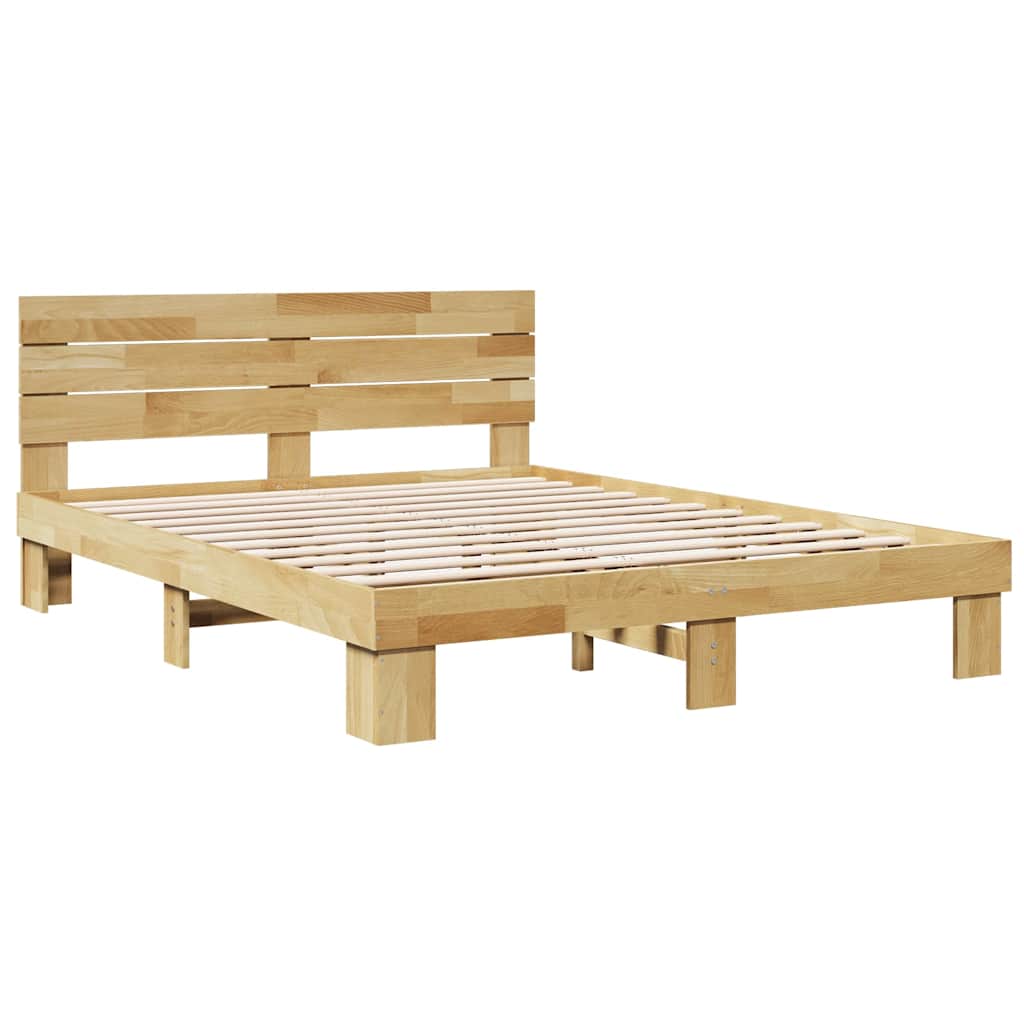 Sengeramme med hovedgærde uden madras 135x190 cm Massivt træ Eg