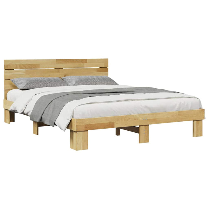 Sengeramme med hovedgærde uden madras 135x190 cm Massivt træ Eg