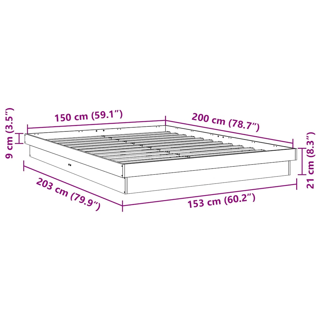 Sengeramme uden madras 150x200 cm Massivt træ Eg