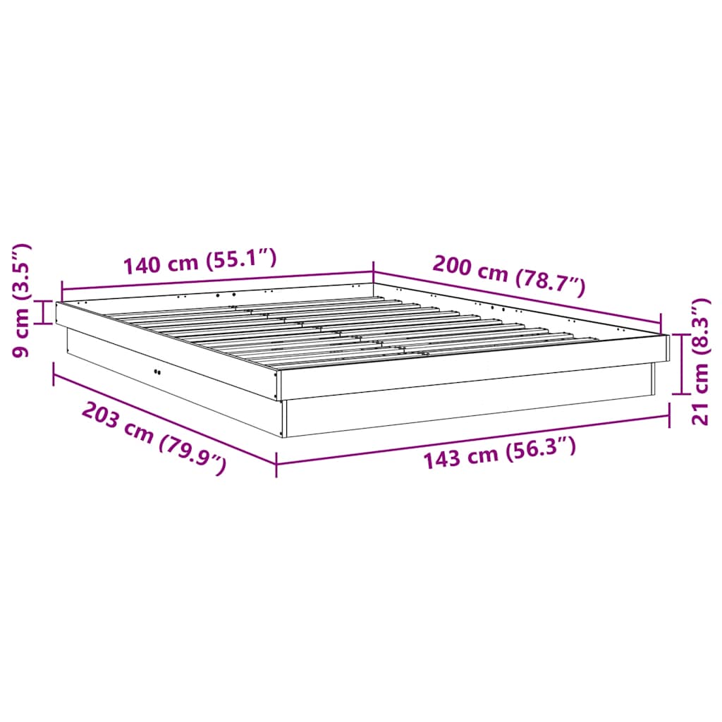 Sengeramme uden madras 140x200 cm Massivtræ Eg