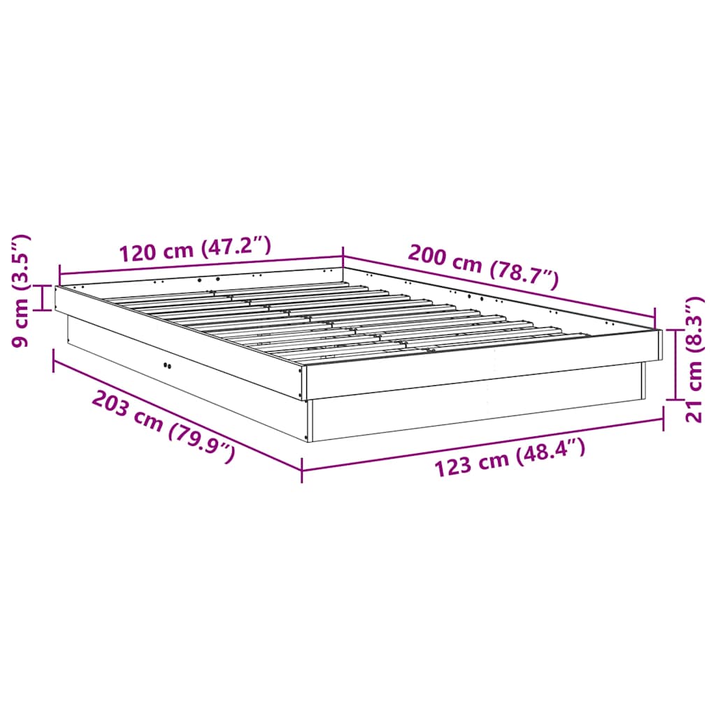 Sengeramme uden madras 120x200 cm Massivt træ Eg