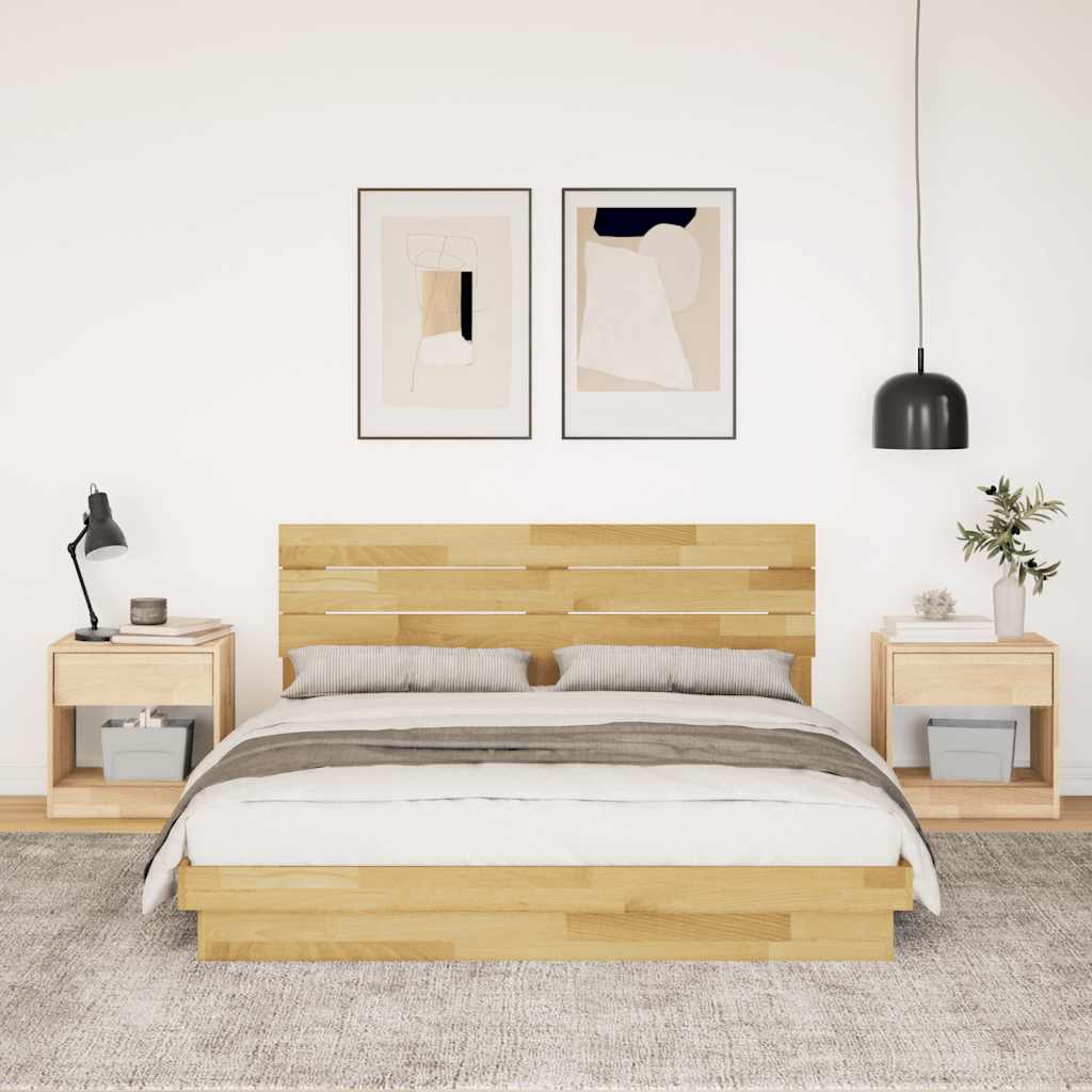 Sengeramme med hovedgærde uden madras 150x200 cm Massivt træ Eg