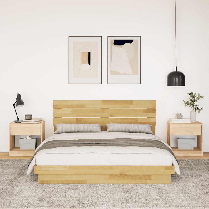 Sengeramme med hovedgærde uden madras 150x200 cm Massivt træ Eg