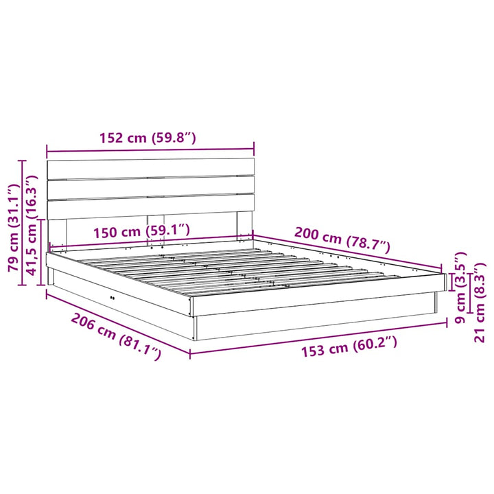 Sengeramme med hovedgærde uden madras 150x200 cm Massivt træ Eg