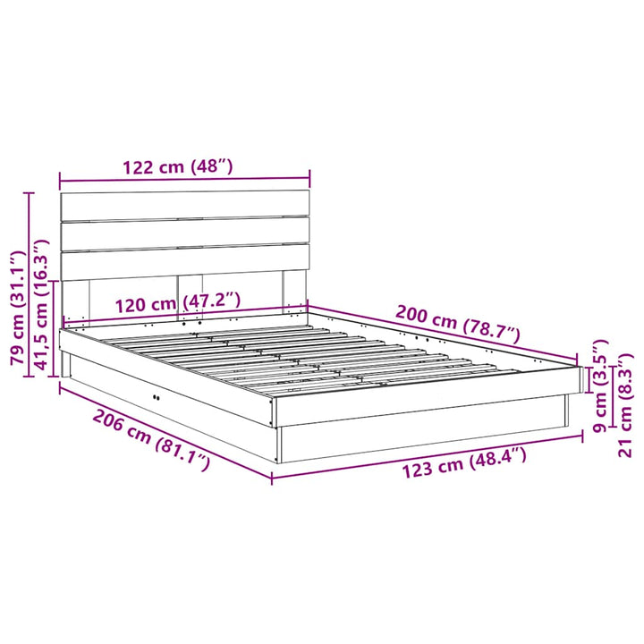 Sengeramme med hovedgærde uden madras 120x200 cm Massivt træ Eg