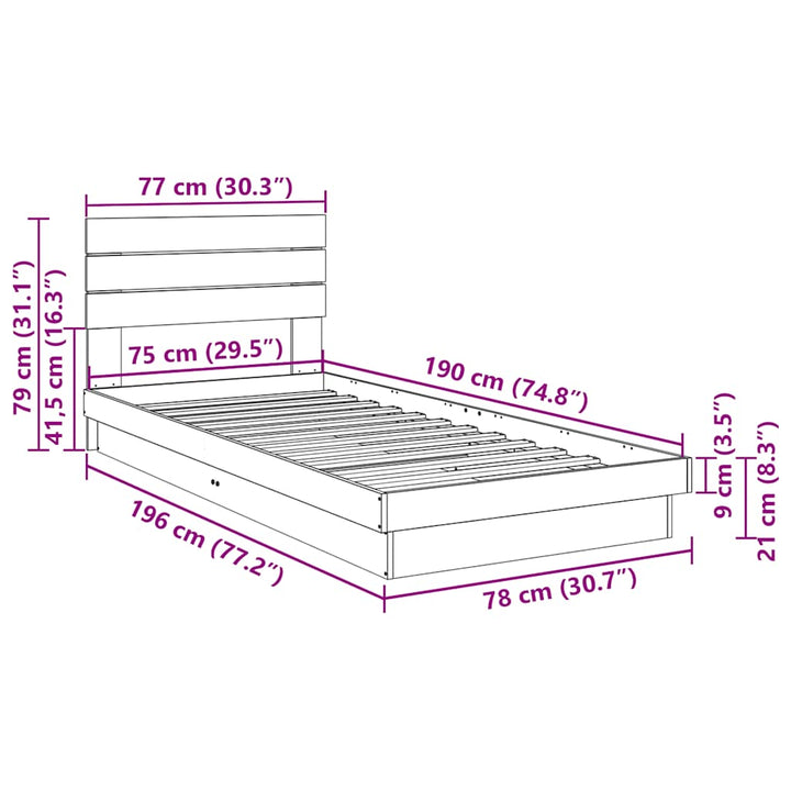 Sengeramme med hovedgærde uden madras 75x190 cm Massivt træ Eg