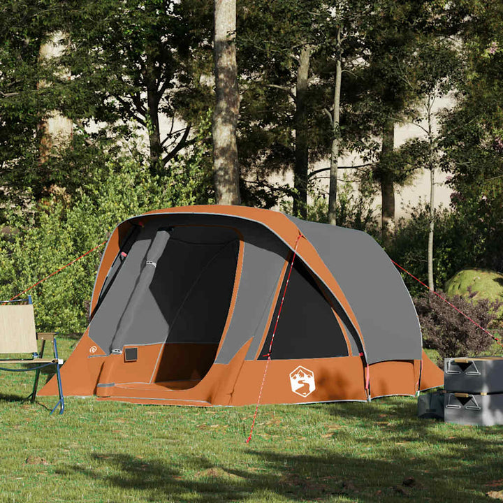 4-personers campingtelt vandtæt grå og orange
