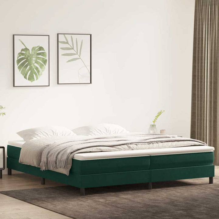 kontinentalseng med madras 180x220 cm fløjl mørkegrøn