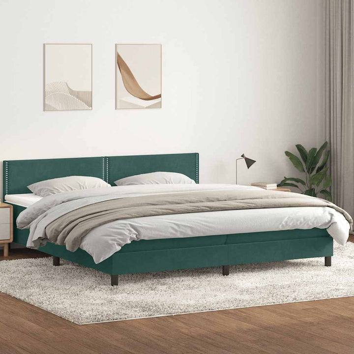 kontinentalseng med madras 180x220 cm fløjl mørkegrøn