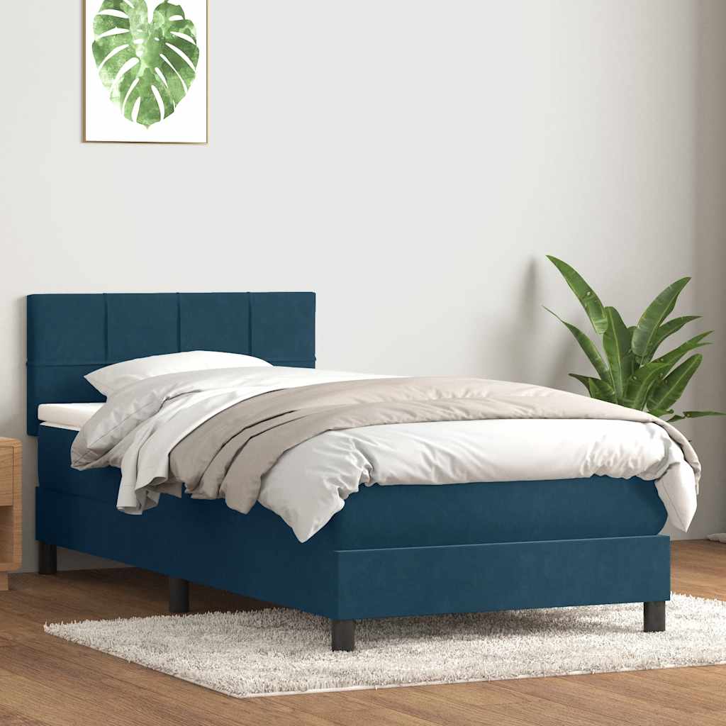 kontinentalseng med madras mørkeblå 80x210 cm fløjl