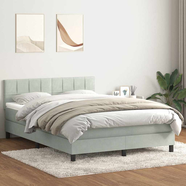 kontinentalseng med madras 160x210 cm fløjl lysegrå