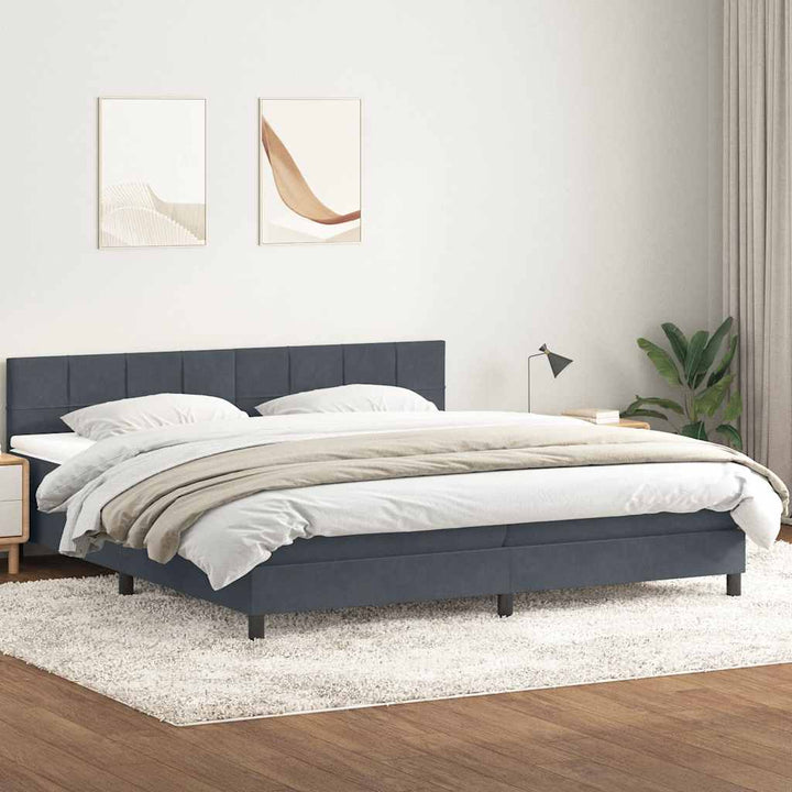 kontinentalseng med madras 180x210 cm fløjl mørkegrå