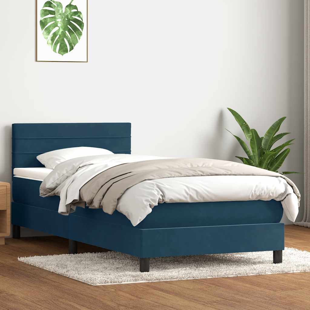 kontinentalseng med madras mørkeblå 80x210 cm fløjl