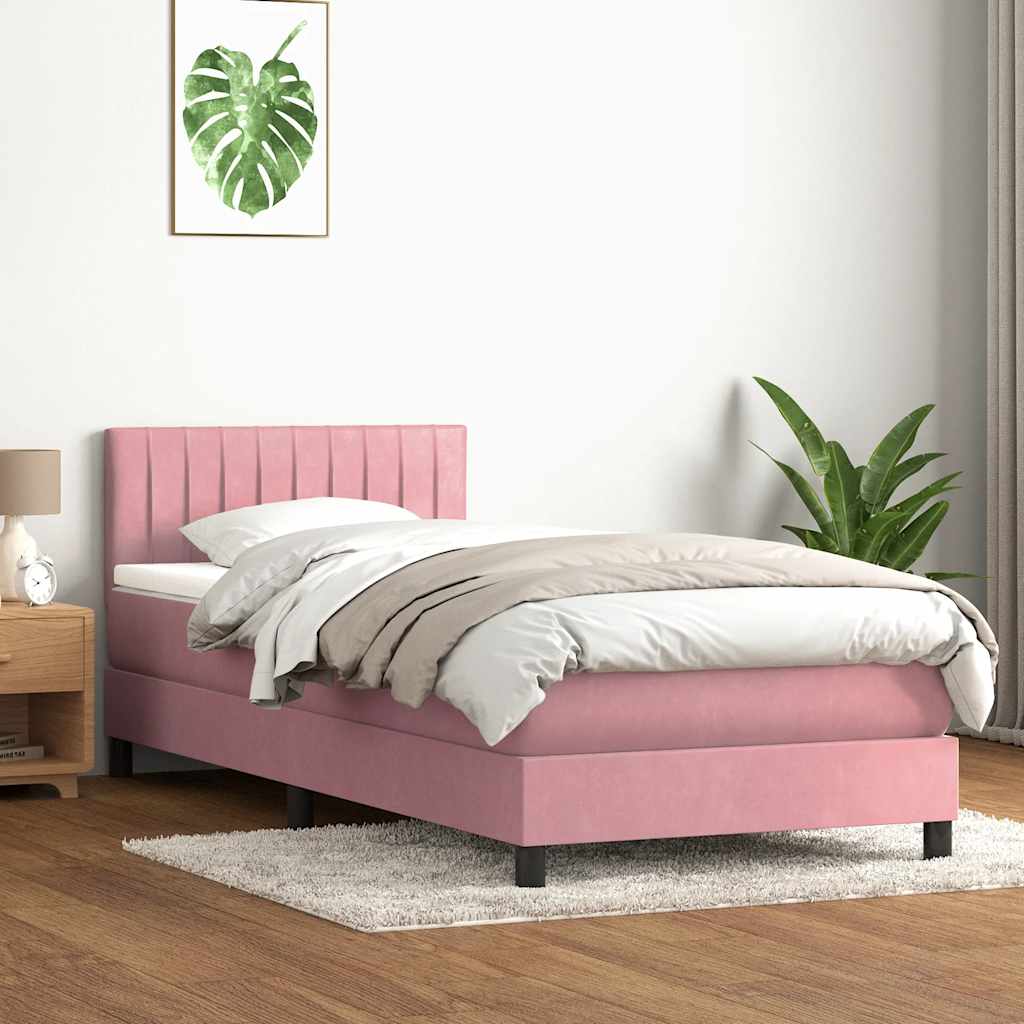 kontinentalseng med madras lyserød 90x210 cm fløjl