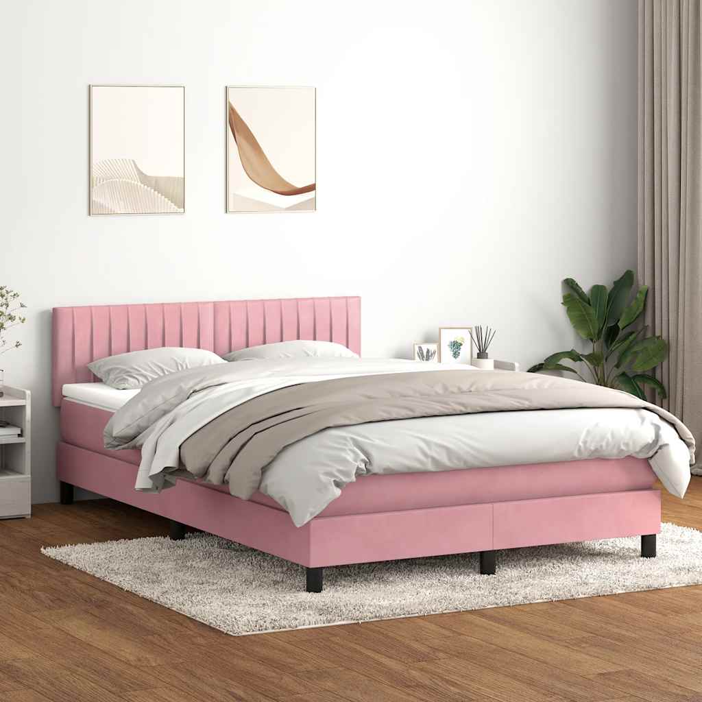 kontinentalseng med madras 160x210 cm fløjl lyserød