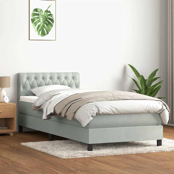 kontinentalseng med madras lysegrå 90x220 cm fløjl