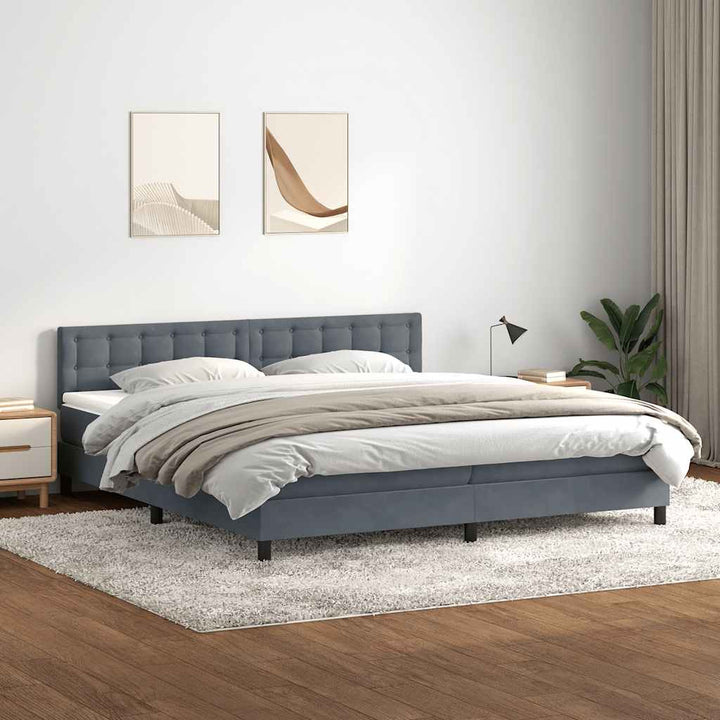 kontinentalseng med madras 180x220 cm fløjl mørkegrå