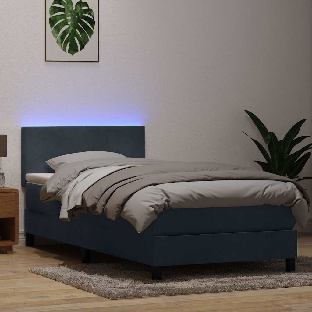 kontinentalseng med madras og LED-lys mørkegrå 80x210 cm fløjl