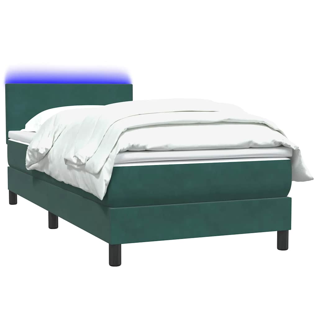 kontinentalseng med madras og LED-lys mørkegrøn 80x220 cm fløjl