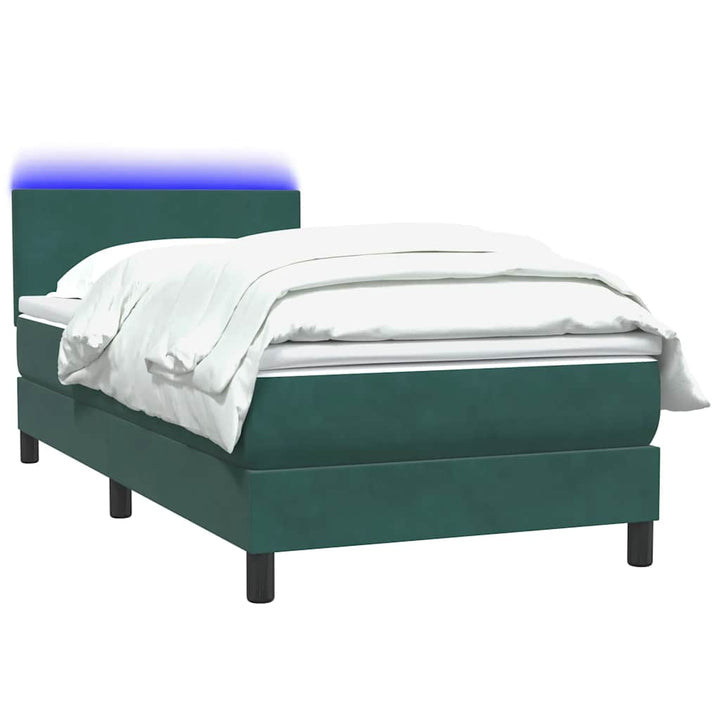 kontinentalseng med madras og LED-lys mørkegrøn 80x220 cm fløjl