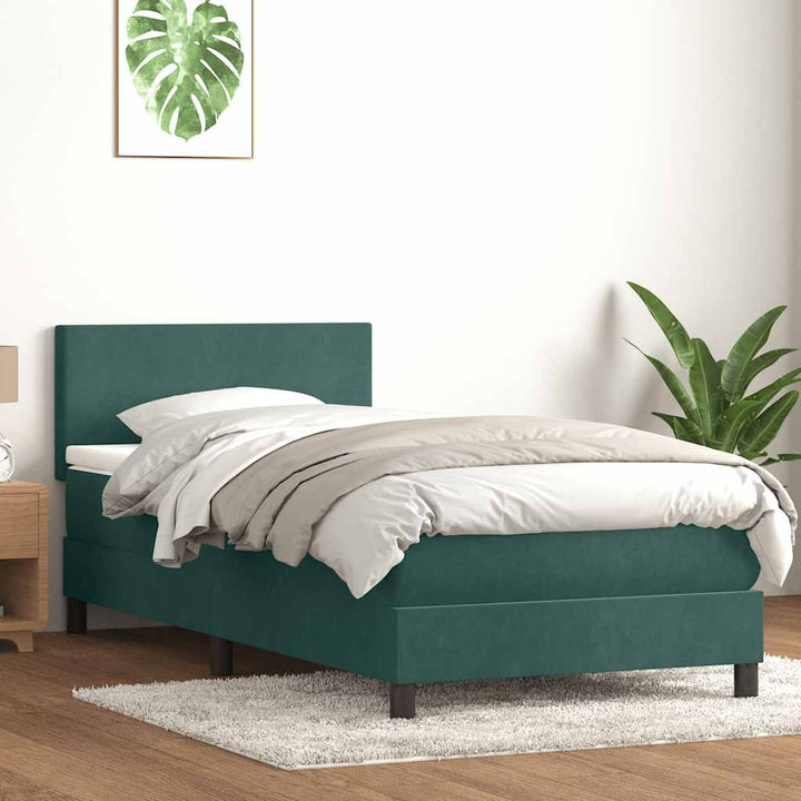 kontinentalseng med madras og LED-lys mørkegrøn 80x220 cm fløjl