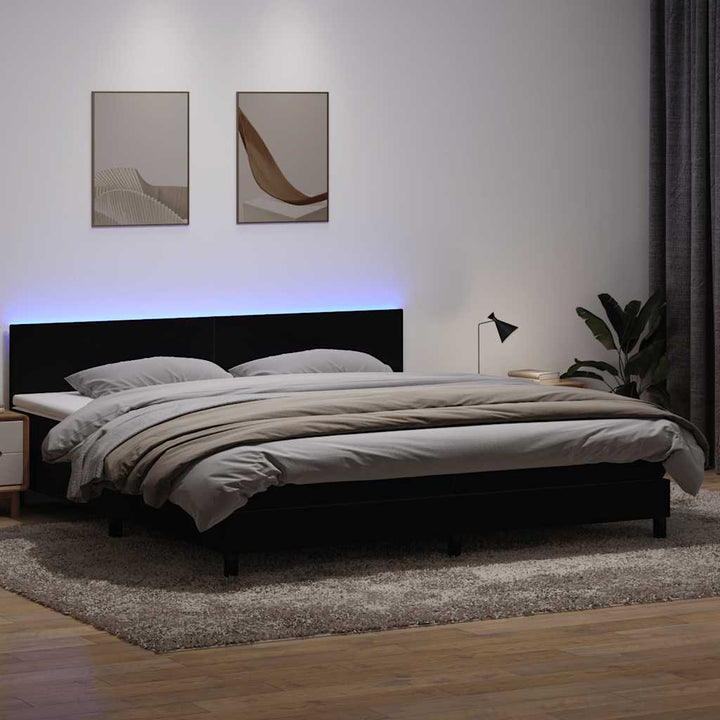 kontinentalseng med madras og LED-lys 200x220 cm fløjl sort