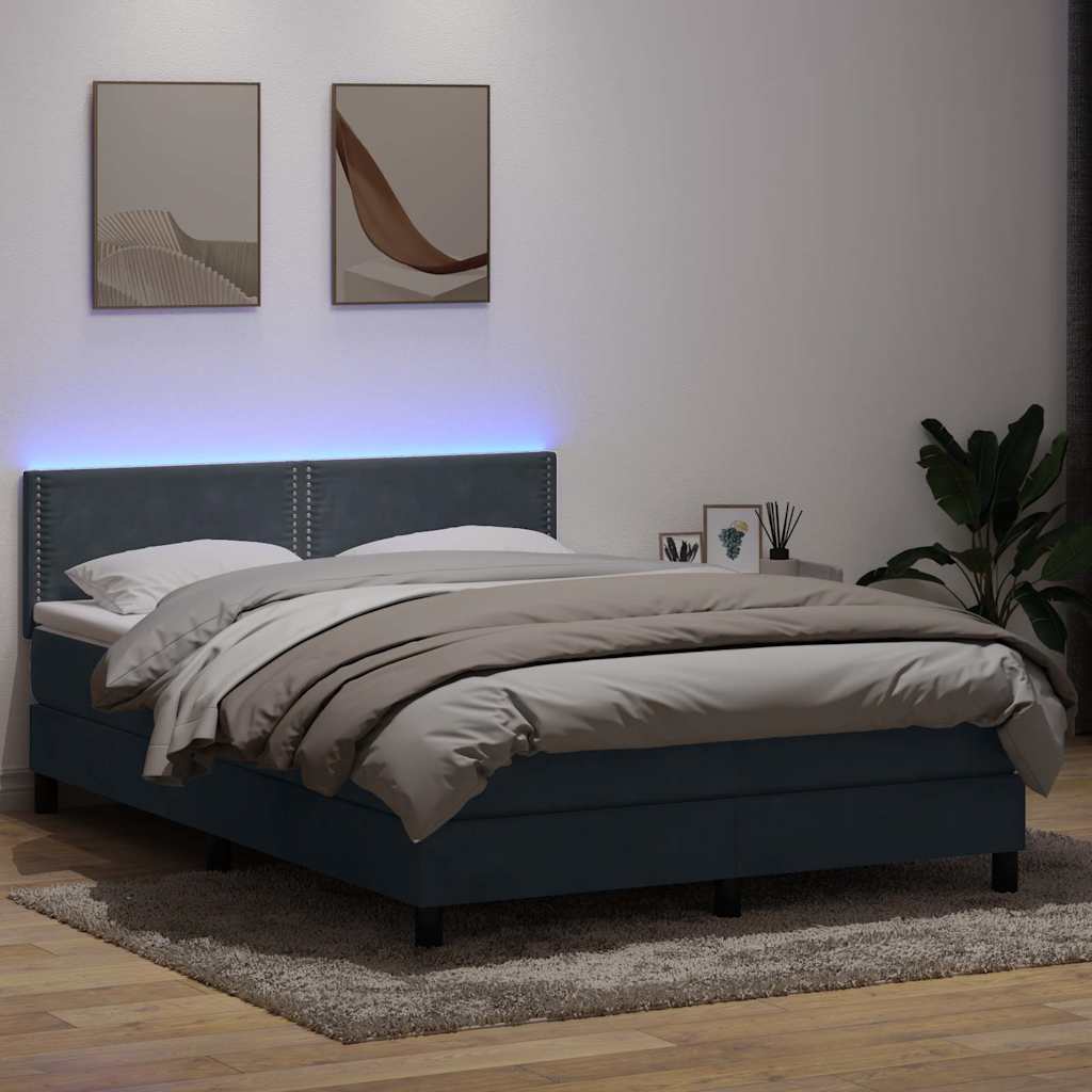kontinentalseng med madras og LED-lys 160x210 cm fløjl mørkegrå