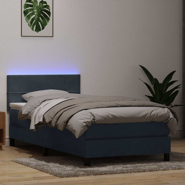 kontinentalseng med madras og LED-lys mørkegrå 80x210 cm fløjl