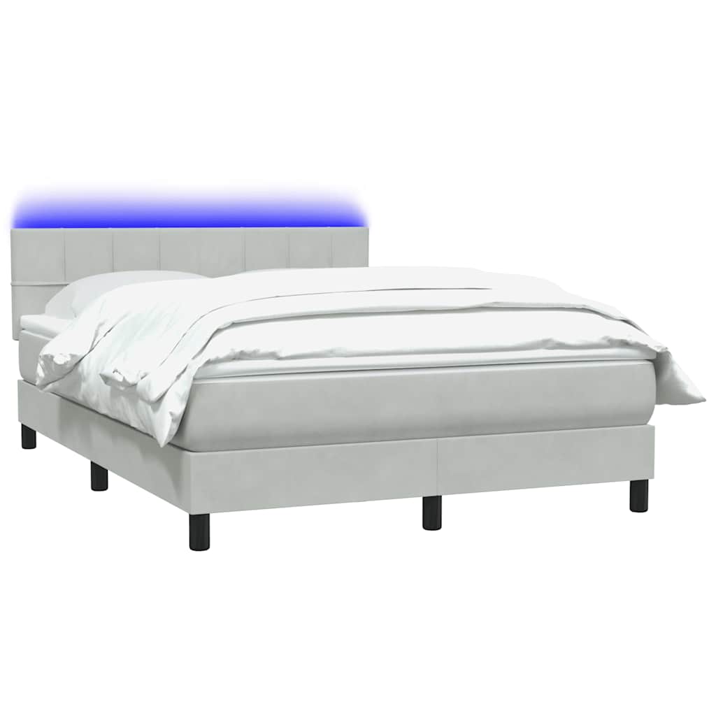 kontinentalseng med madras og LED-lys 160x210 cm fløjl lysegrå