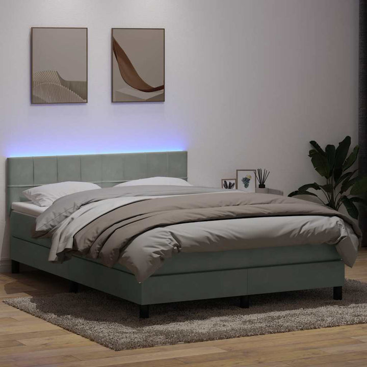 kontinentalseng med madras og LED-lys 160x210 cm fløjl lysegrå