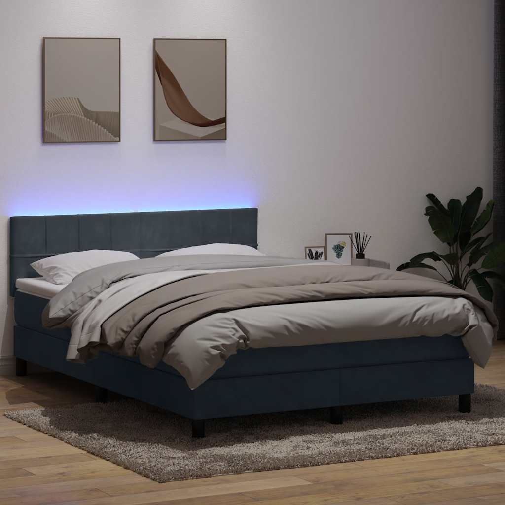 kontinentalseng med madras og LED-lys 160x210 cm fløjl mørkegrå
