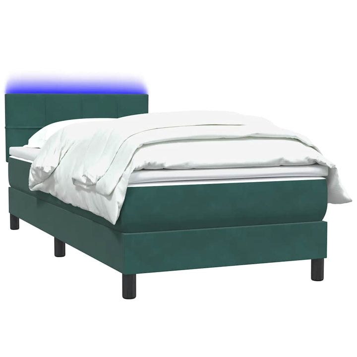 kontinentalseng med madras og LED-lys mørkegrøn 80x220 cm fløjl