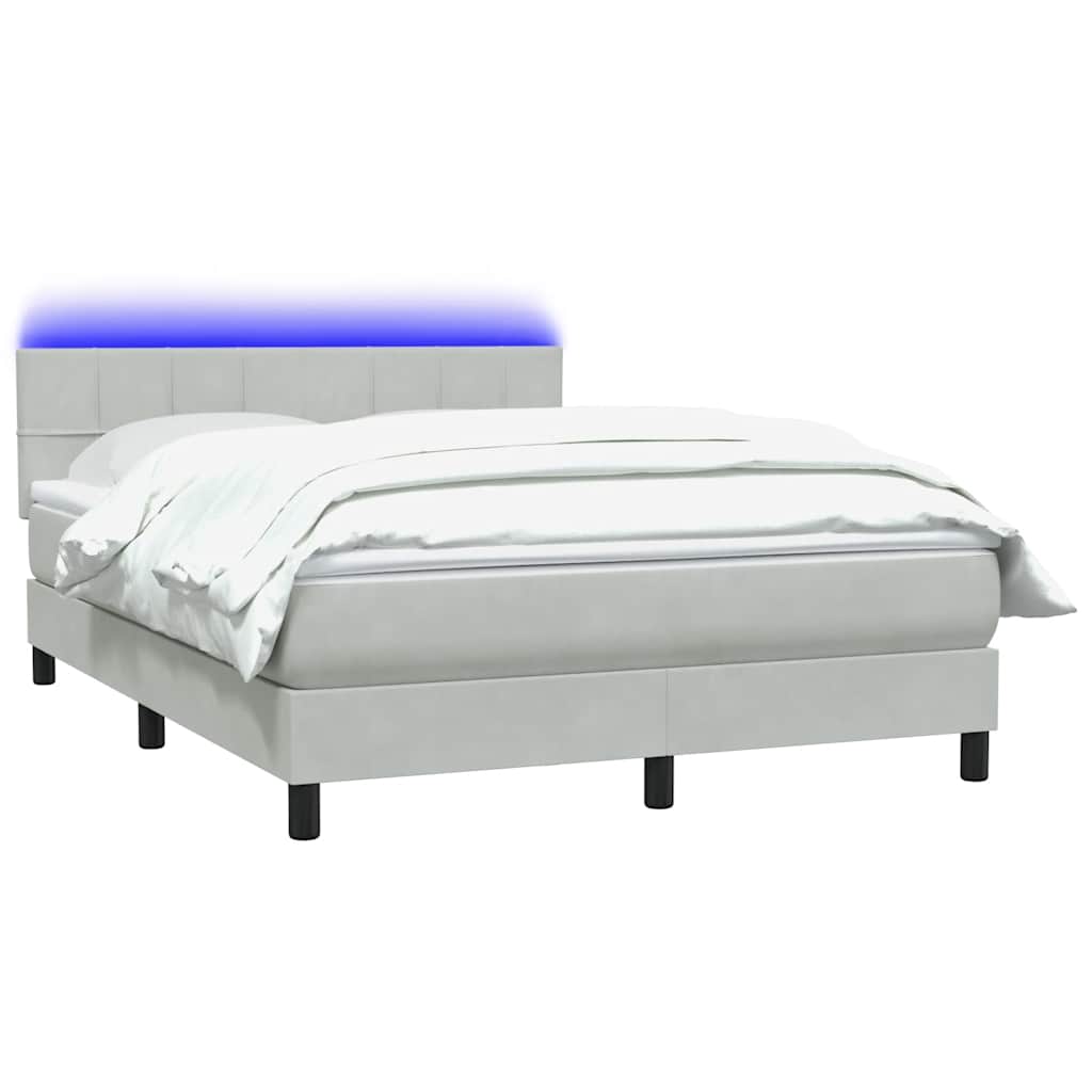 kontinentalseng med madras og LED-lys 160x220 cm fløjl lysegrå