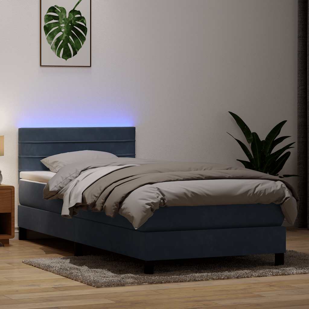 kontinentalseng med madras og LED-lys mørkegrå 80x210 cm fløjl
