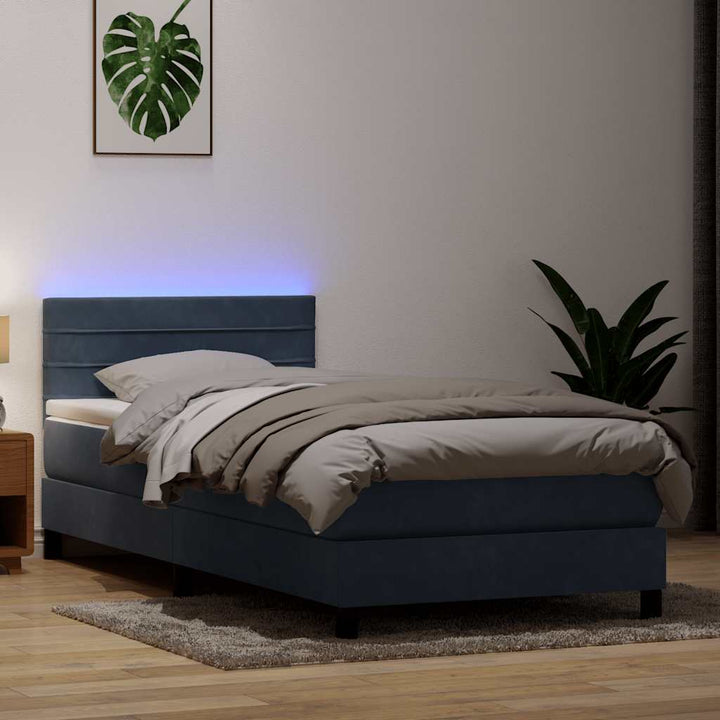 kontinentalseng med madras og LED-lys mørkegrå 80x210 cm fløjl