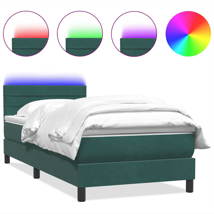 kontinentalseng med madras og LED-lys mørkegrøn 80x220 cm fløjl