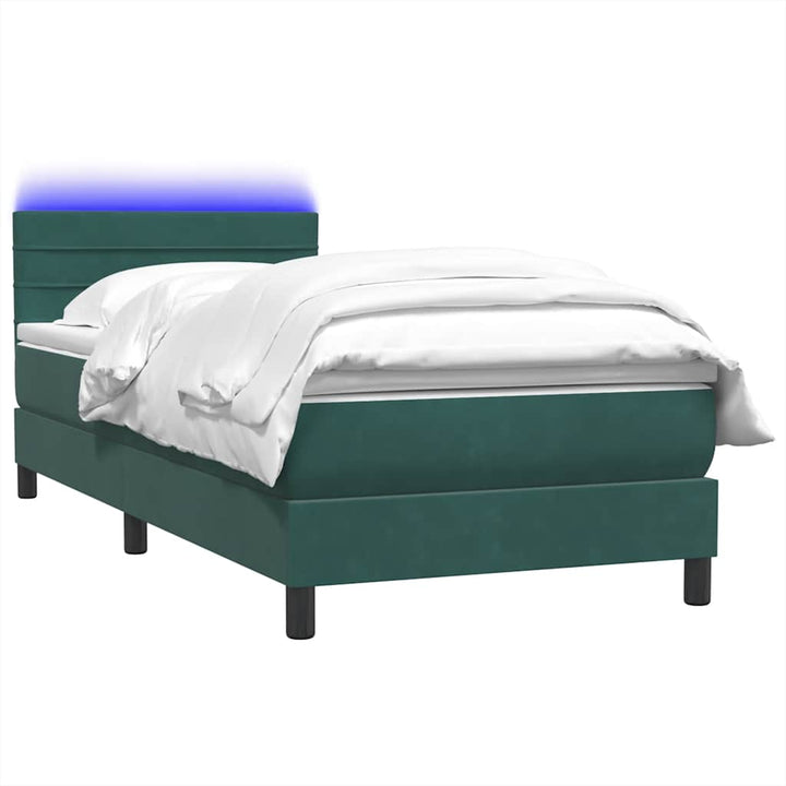 kontinentalseng med madras og LED-lys mørkegrøn 80x220 cm fløjl