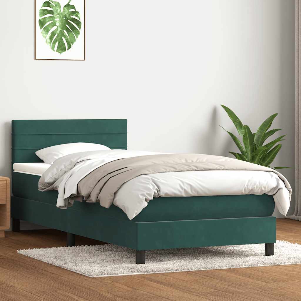 kontinentalseng med madras og LED-lys mørkegrøn 80x220 cm fløjl