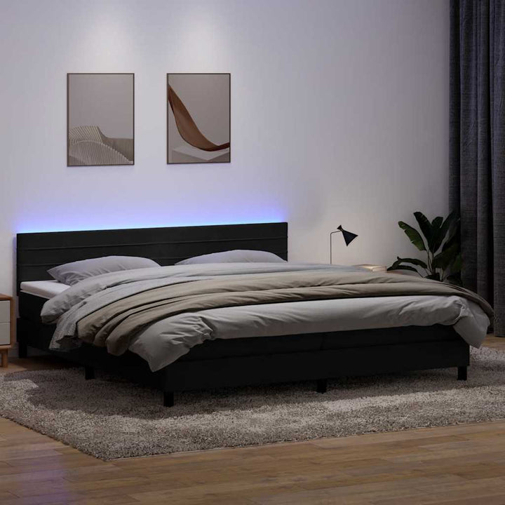 kontinentalseng med madras og LED-lys 200x220 cm fløjl sort