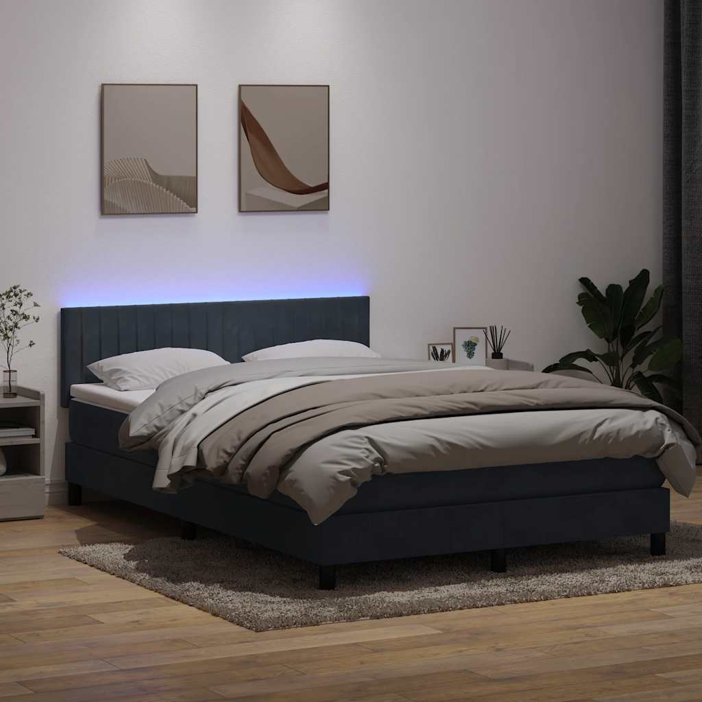 kontinentalseng med madras og LED-lys 160x210 cm fløjl mørkegrå