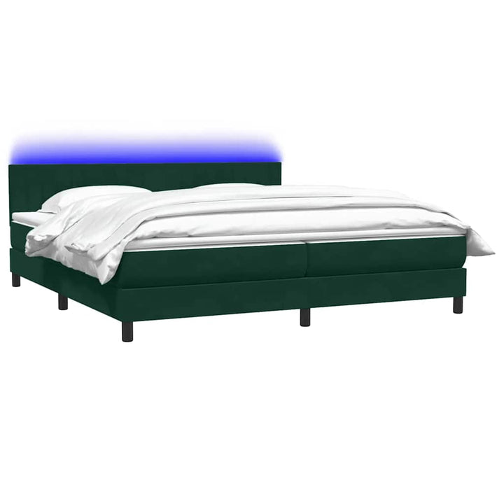 kontinentalseng med madras og LED-lys 180x220 cm fløjl mørkegrøn